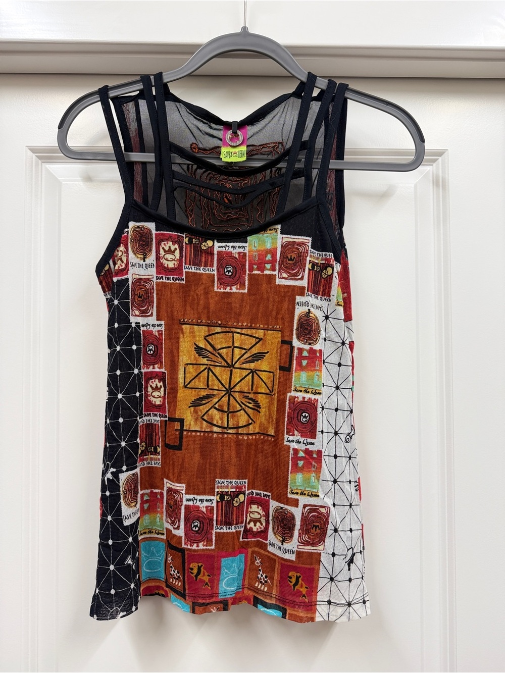 Vintage Save The Queen Embroidered Mesh Graphic Tank Top Size L